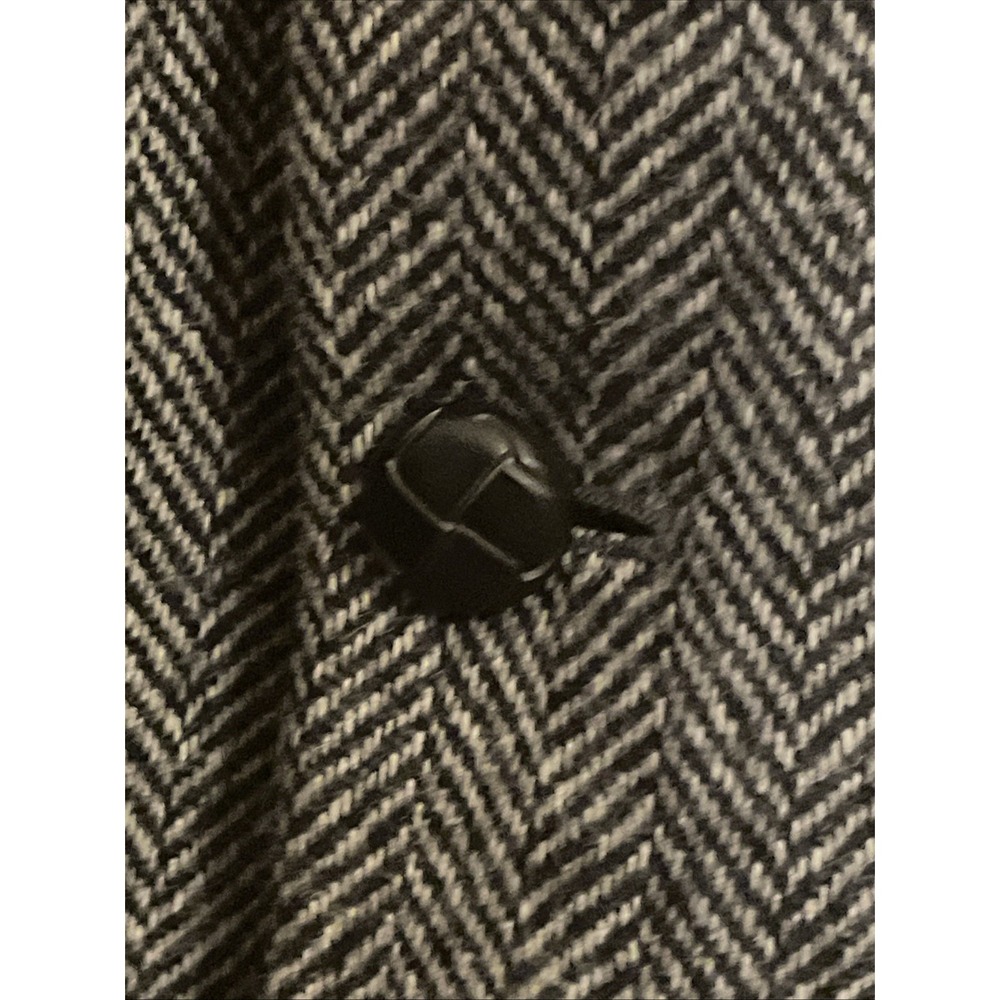VNTG! 100% Wool Black and White Herringbone Collared Jacket Moda Prima CLARK R42